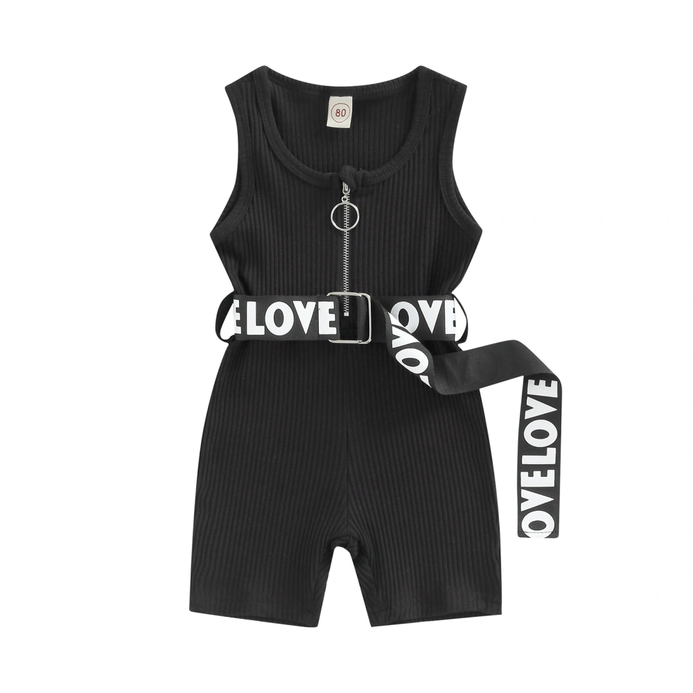 Girl’s Solid Color Zipper Sleeveless One-piece Shorts with Belt