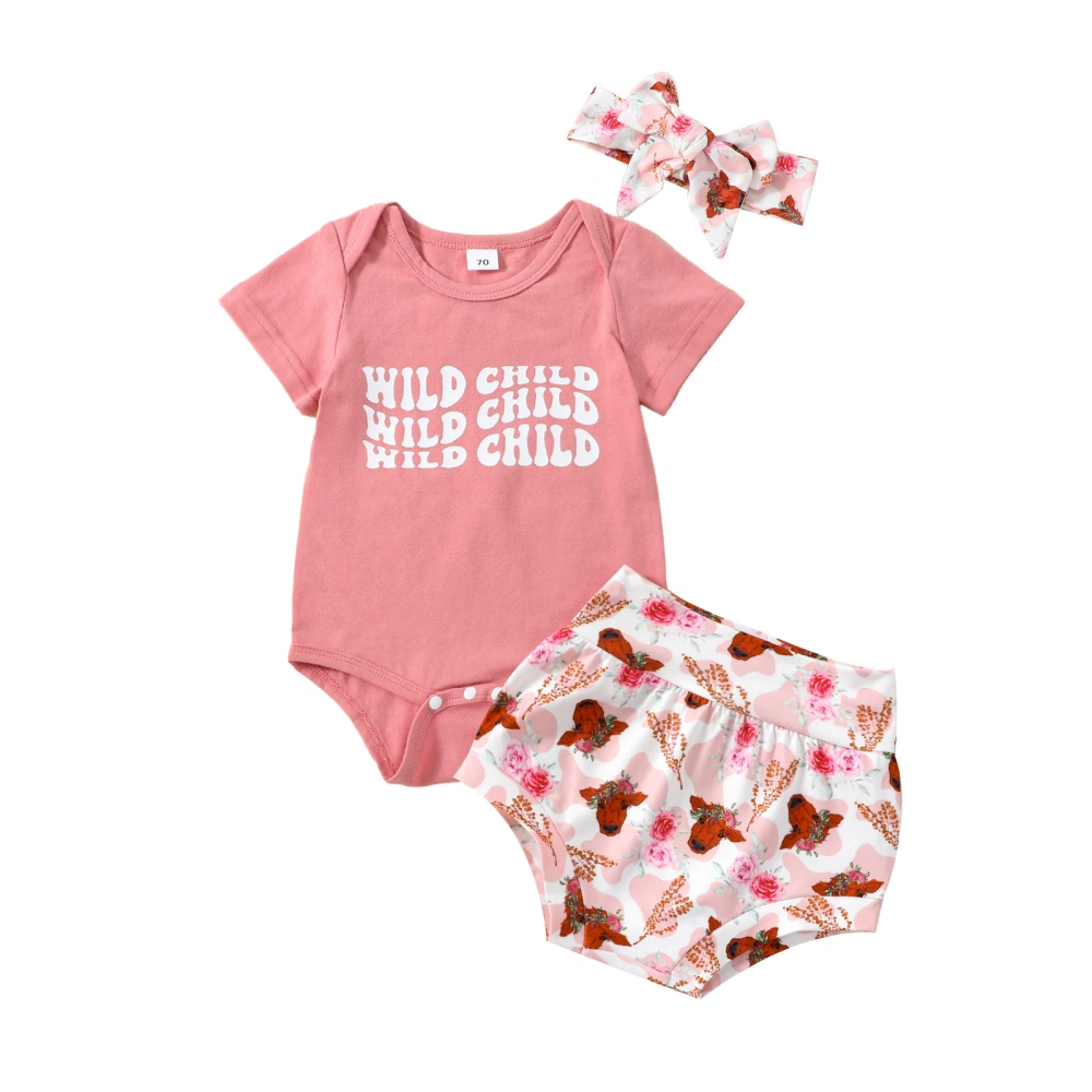 Baby Girl Clothes Suits Letter Print Romper Shorts Bow Headband Set