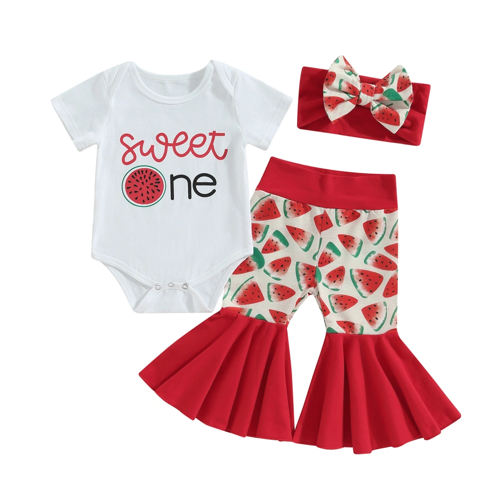 Baby Girls Jumpsuits Set Watermelon Print Romper and Pants Headband