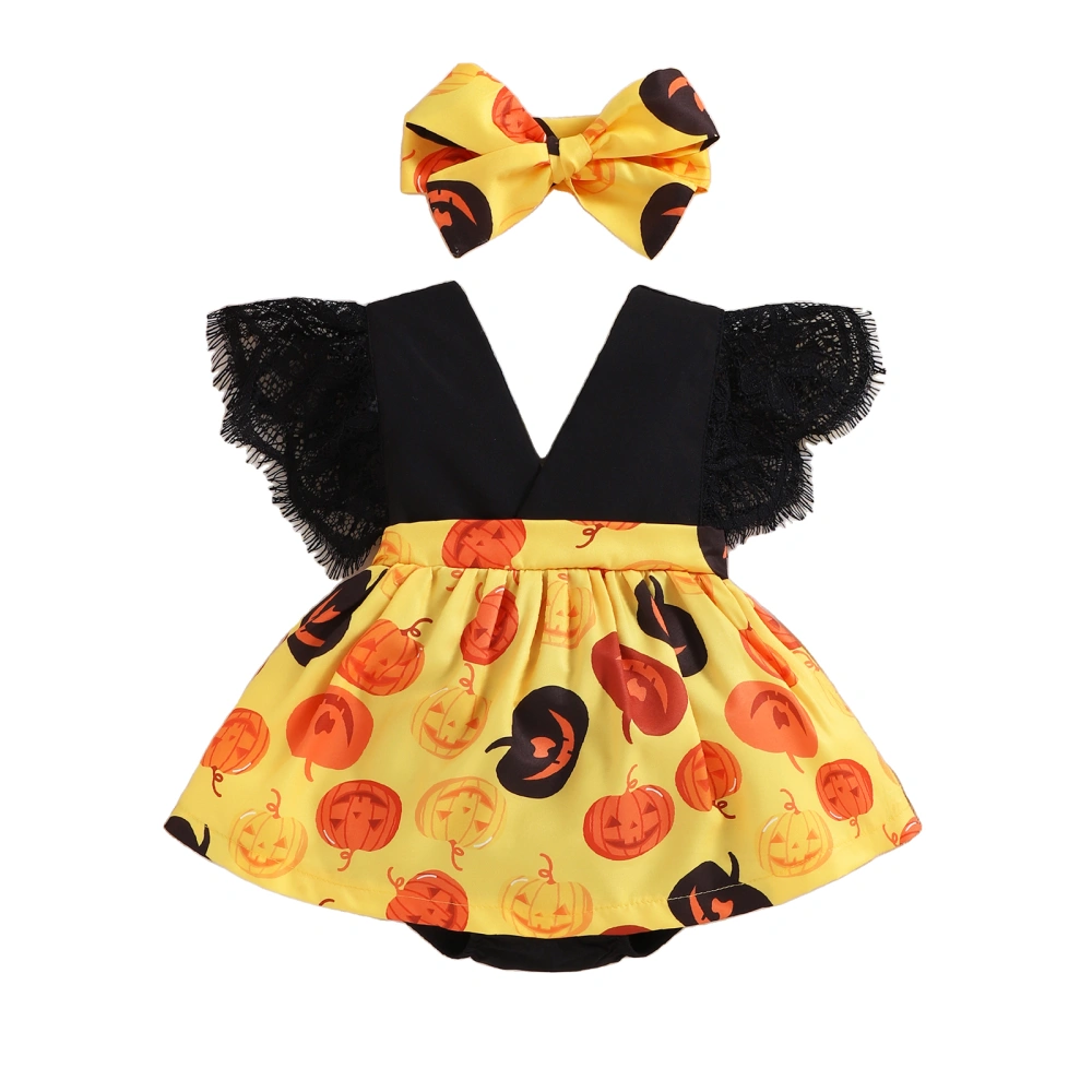 Infant Girl Halloween Flying Sleeve Romper + Bow Headband Clothing