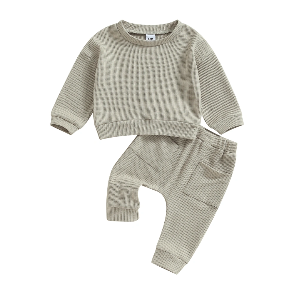 Infant Baby Waffle Fall Outfits Solid Long Sleeve Sweatshirt Pants