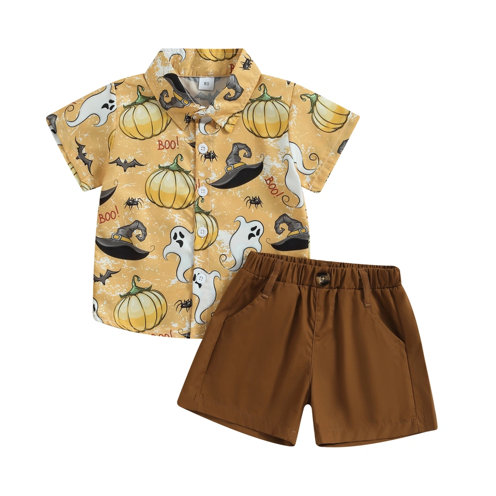 Baby Boys Halloween Outfits Pumpkin Print Shirt + Shorts Set