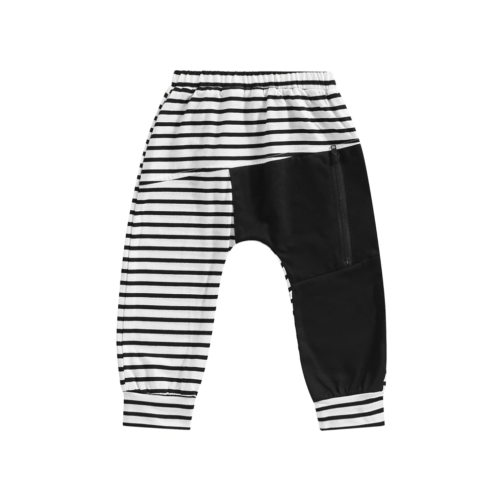 Toddler Boy Casual Pants, Striped Patchwork Zip Elastic Waist Trousers