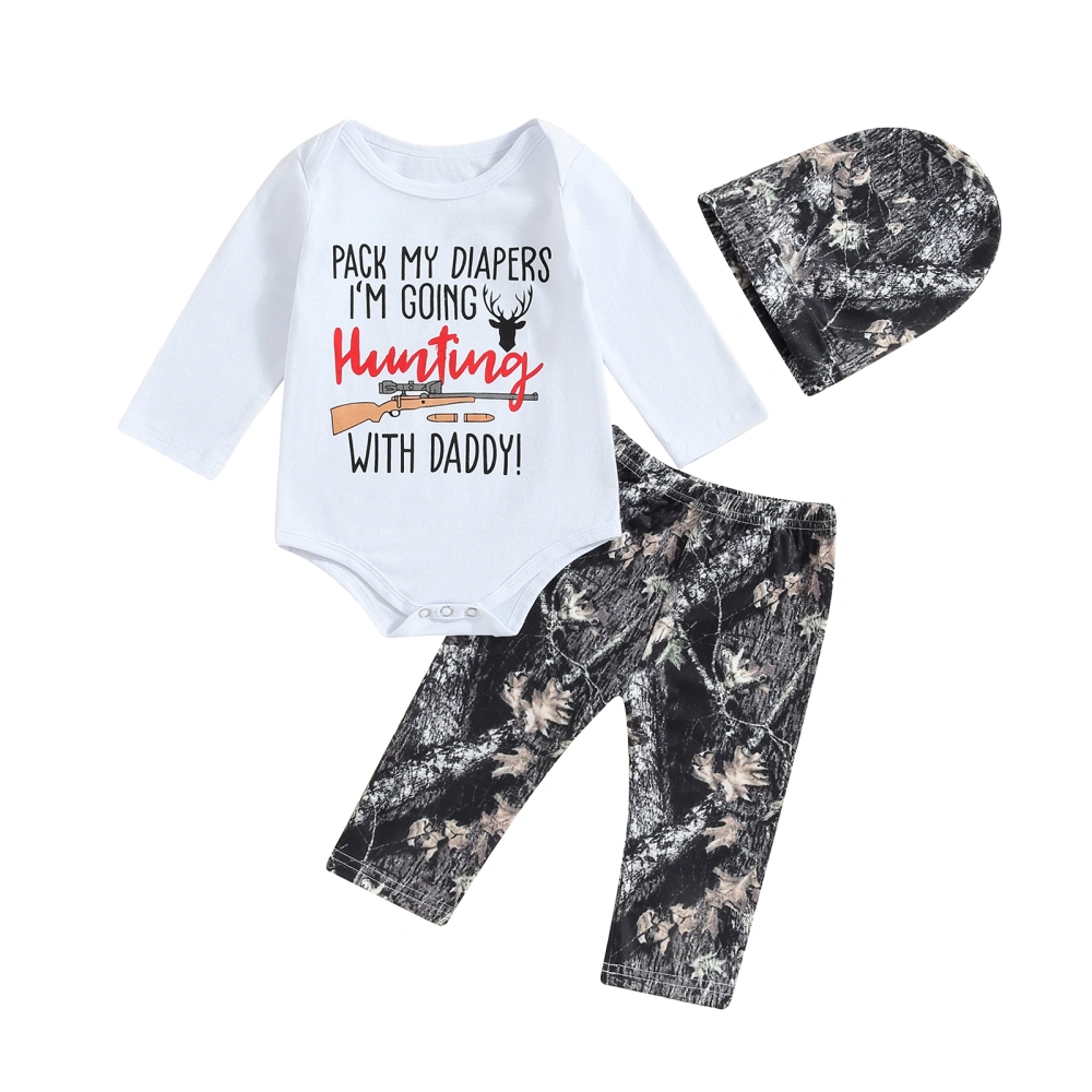 Baby Boy Jumpsuit Set Letter Print Long Sleeve Rompers and Pants Hat