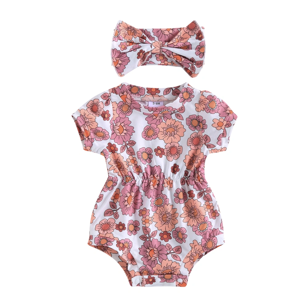 Baby Girls Jumpsuit Set Floral/ Rainbow Print Romper with Headband