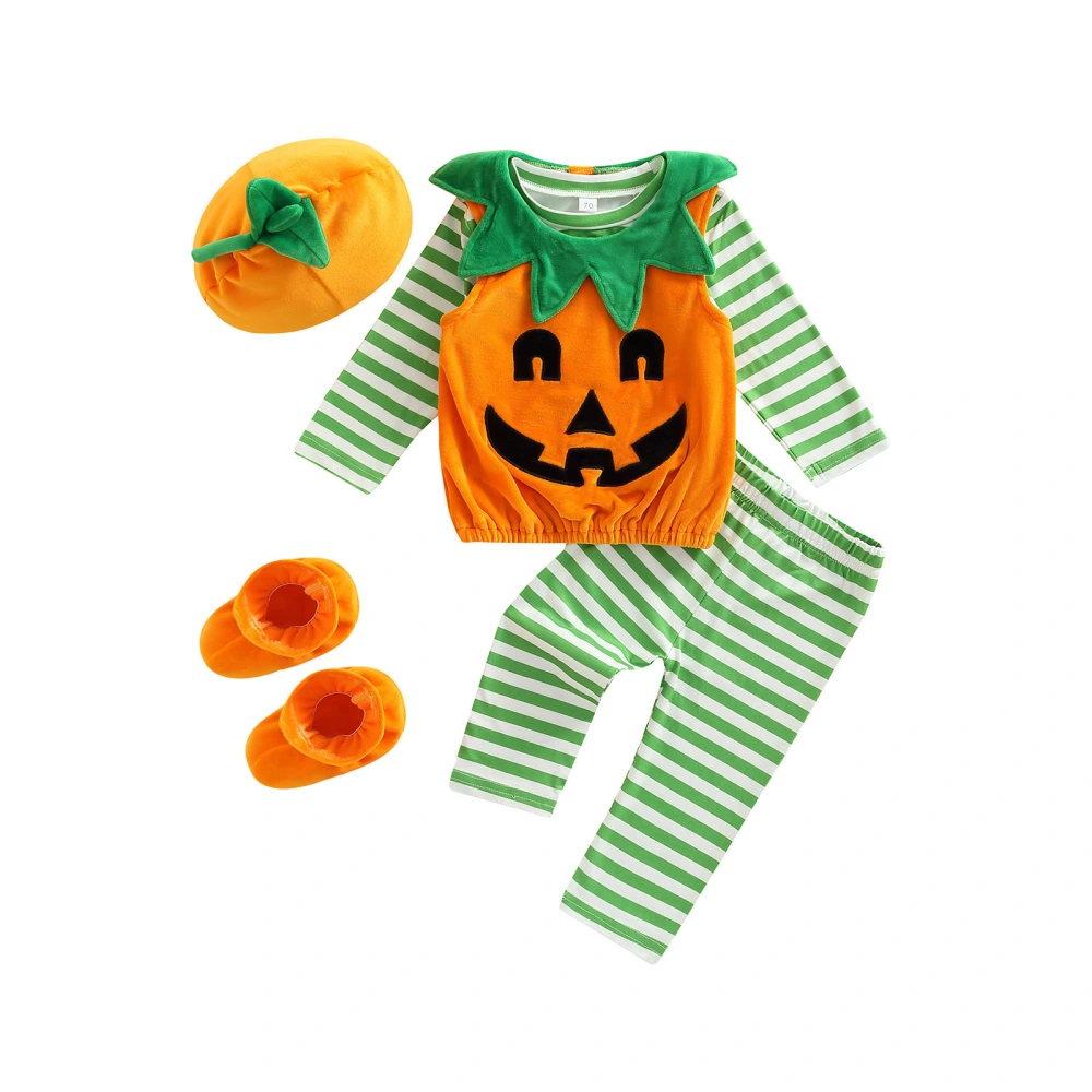 Kids Long Sleeve Halloween Pumpkin Loose Tops + Pants + Hat + Sleeves 