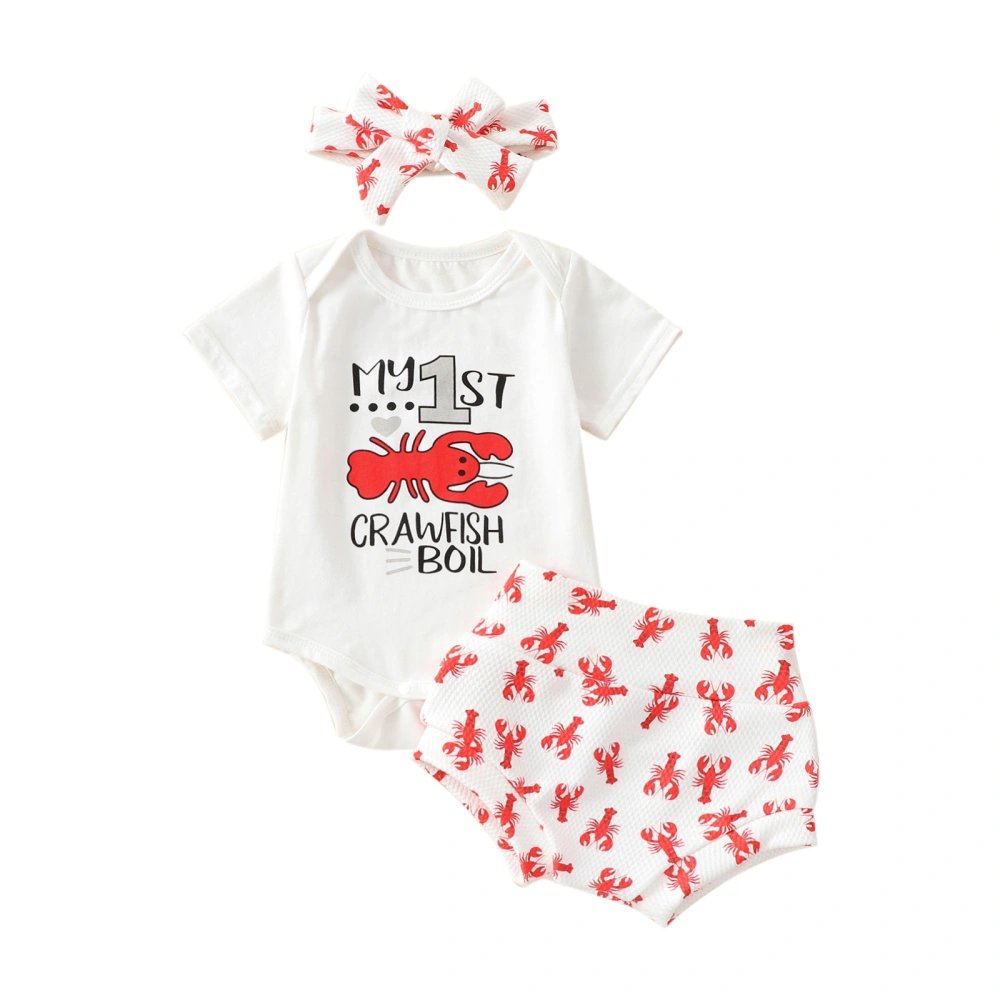 Baby Clothes Suits Letter Print Romper Crayfish Print Shorts Headband