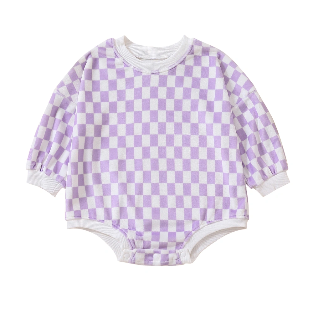 Infant Baby Checkerboard Print Long Sleeve Crew Neck Snap Romper