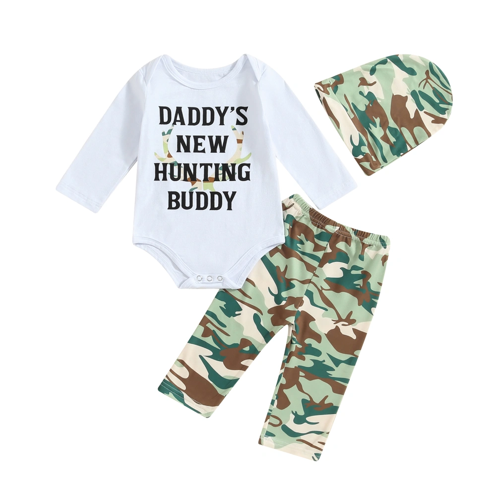 Baby Boys Outfit Long Sleeve Letters Print Romper Camouflage Pants Hat