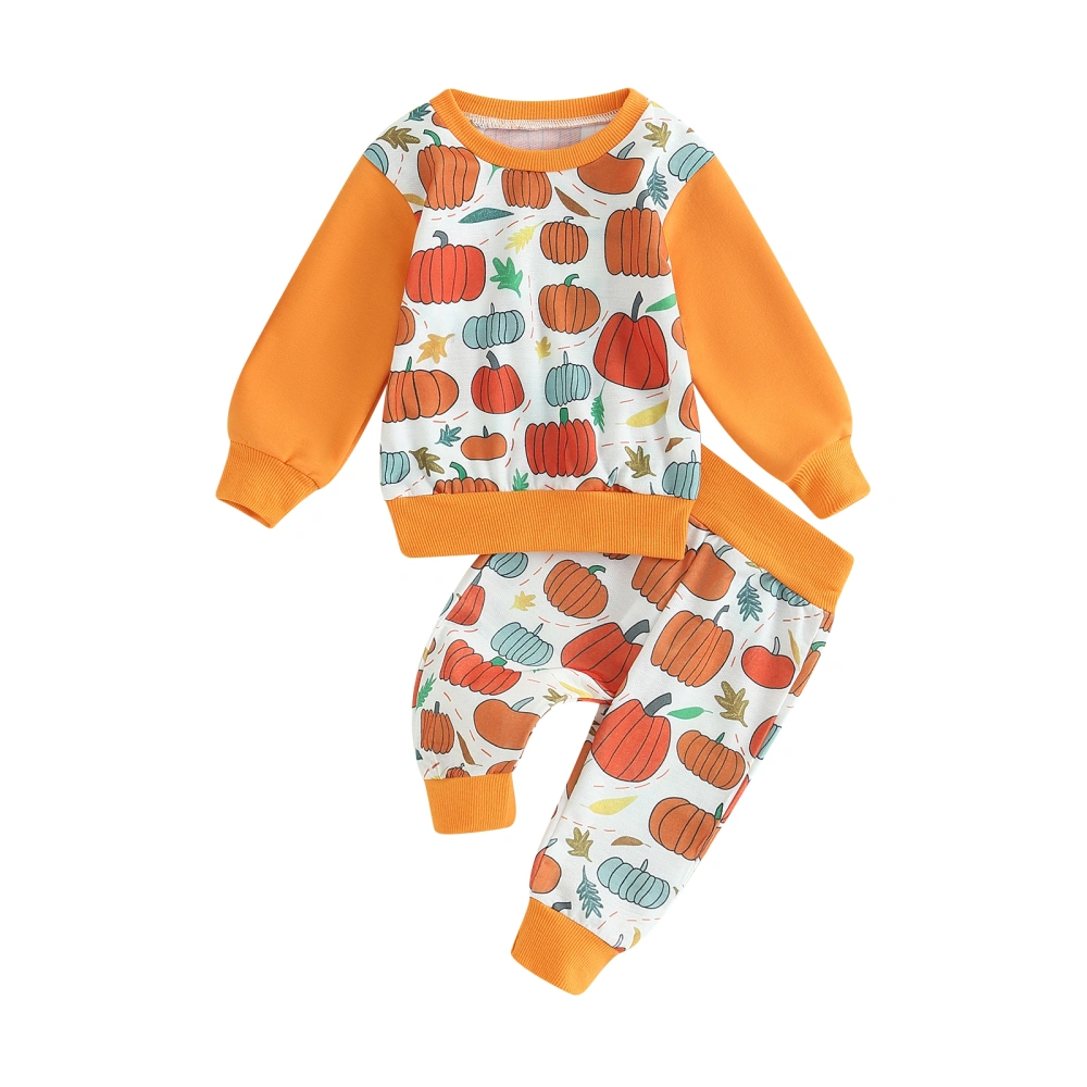 Baby Halloween Outfits Long Sleeve Pumpkin Sweatshirt + Pants Set