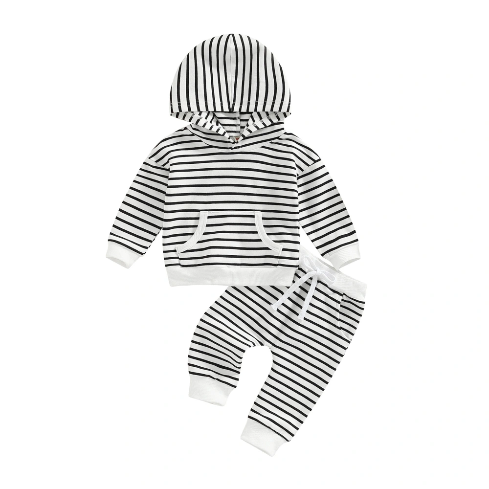 Toddler Baby Casual Suit, Stripe Long Sleeve Hooded Tops+Long Pants