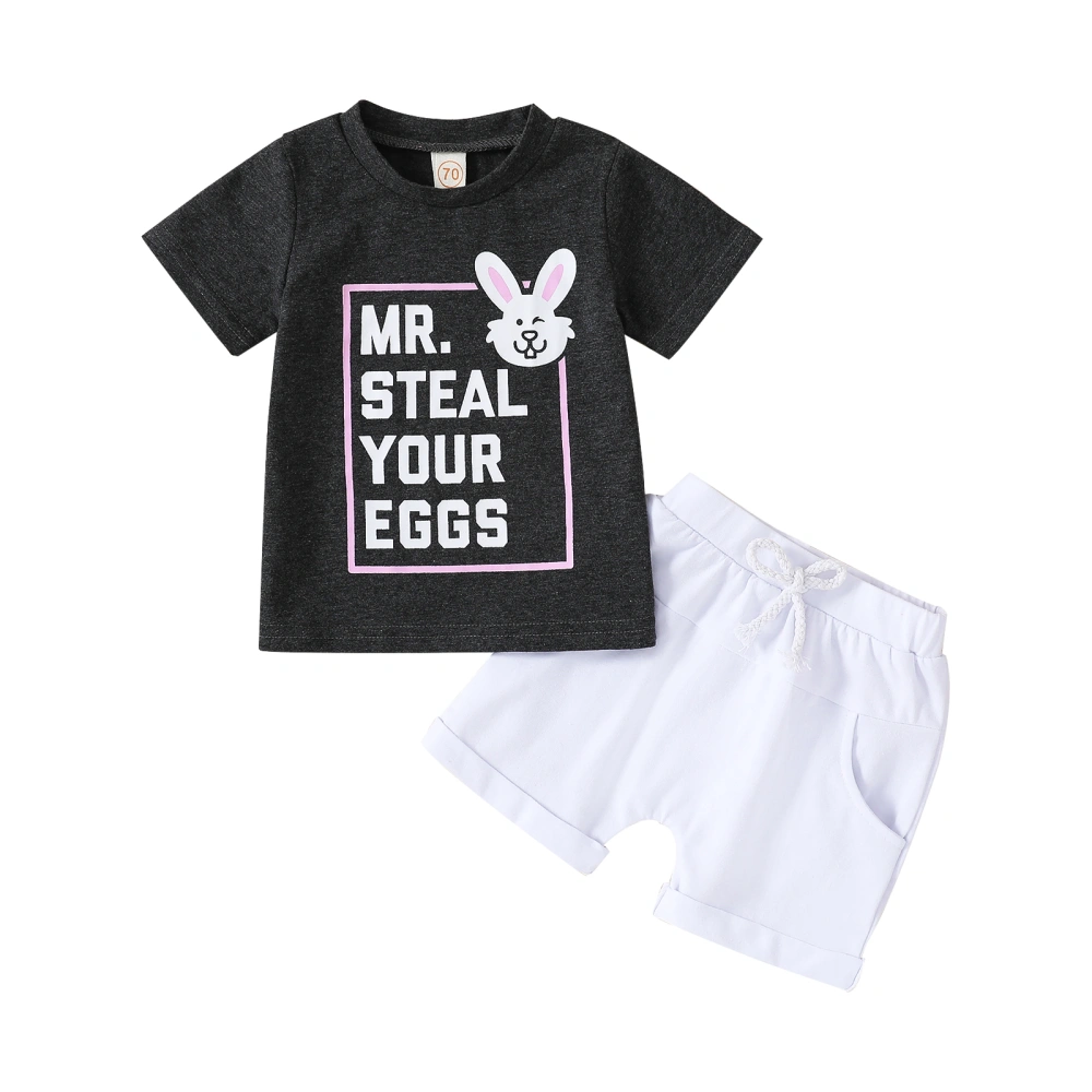 Baby Boys Summer Outfits Bunny Letter Print T-shirt and Elastic Shorts