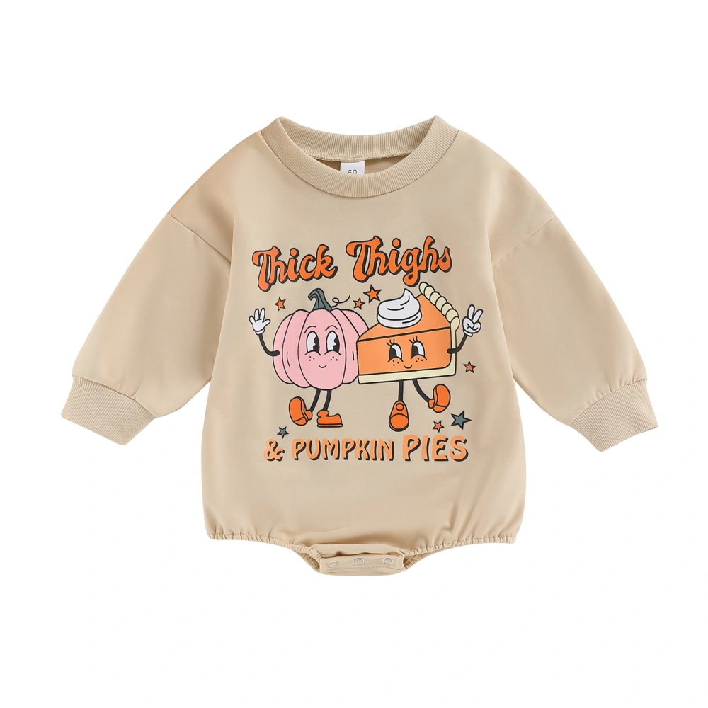 Baby Girls Halloween Long Sleeve Letter Pumpkin Pie Print Romper