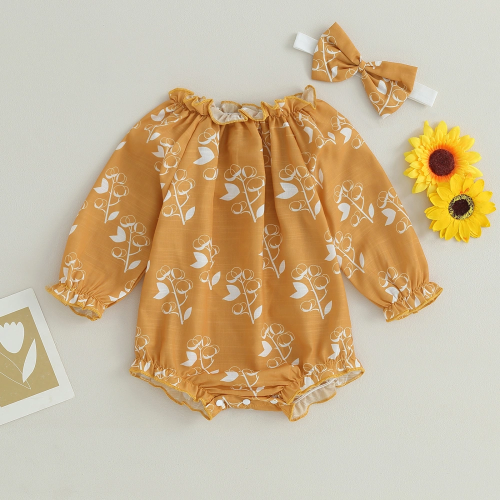 Baby Girl Fall Outfits Cherry/Sun Print Bodysuit with Headband Set