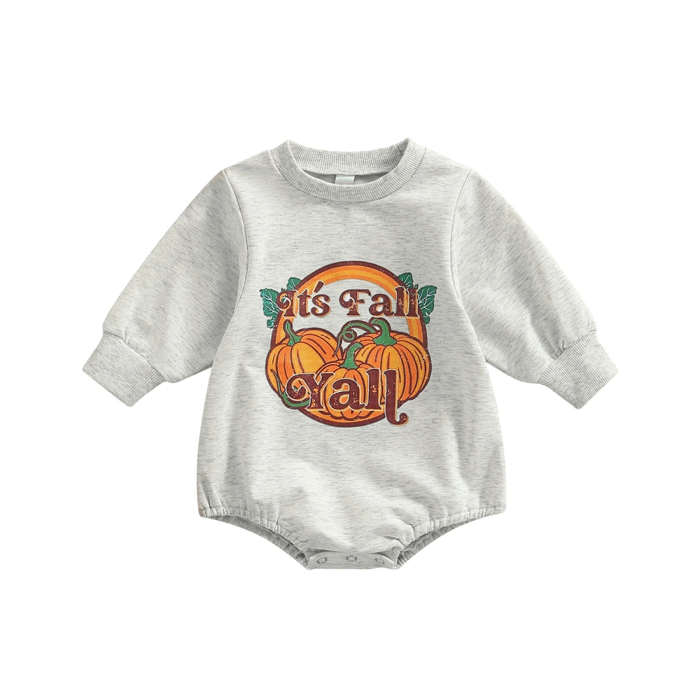 Baby Romper, Letter Pumpkin Print Round Neck Long Sleeve Bodysuit