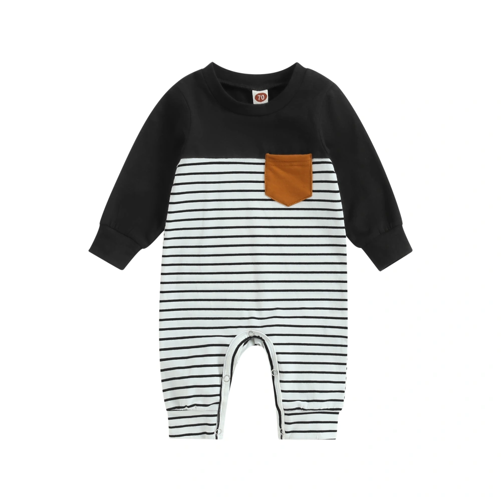 Infant Baby Autumn Jumpsuit Stripe Print Round Neck Long Sleeve Romper