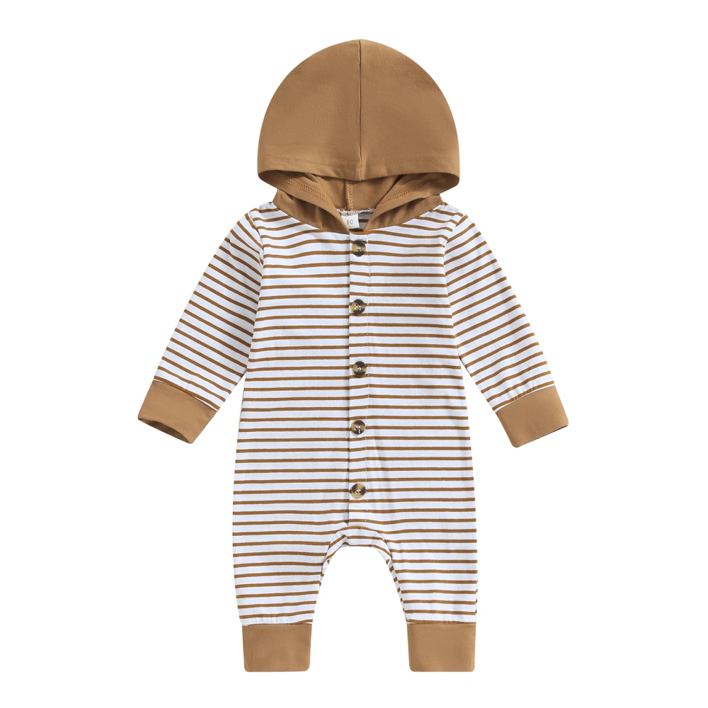 Baby Boy Long Sleeve Jumpsuit Striped Print Hooded Button Romper 