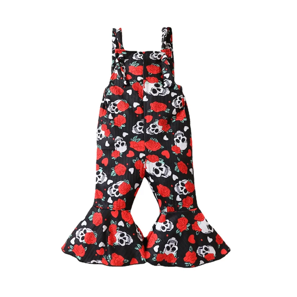 Baby Girl Halloween Jumpsuit Overalls Sleeveless Rose Print Romper