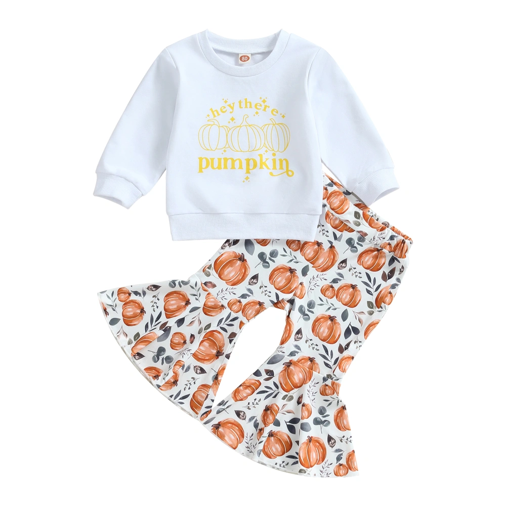 Toddler Long Sleeve Letter Print Sweatshirt Pumpkin Print Pants Sets