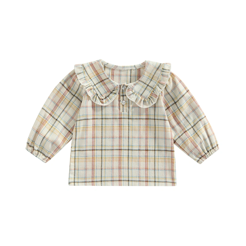 Toddler Kids Girls Sweet T-Shirts Plaid/Solid Color Doll Collar Shirts