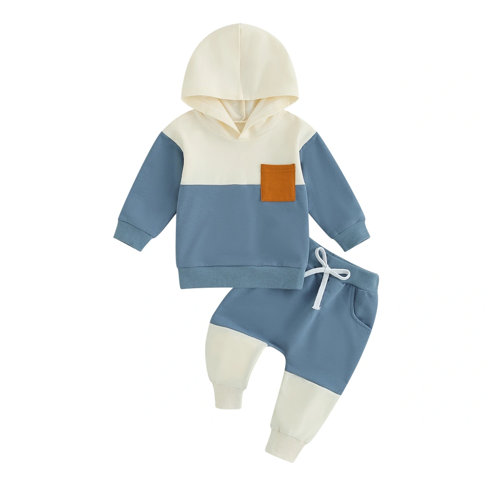 Baby Boys Pants Set, Long Sleeve Contrast Color Hoodie Sweatpants