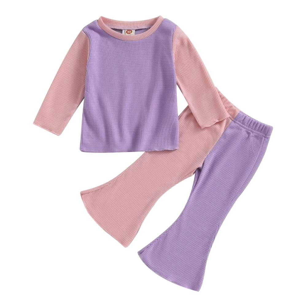 Toddler Girls Fall Outfits Contrast Color Long Sleeve Tops Flare Pants