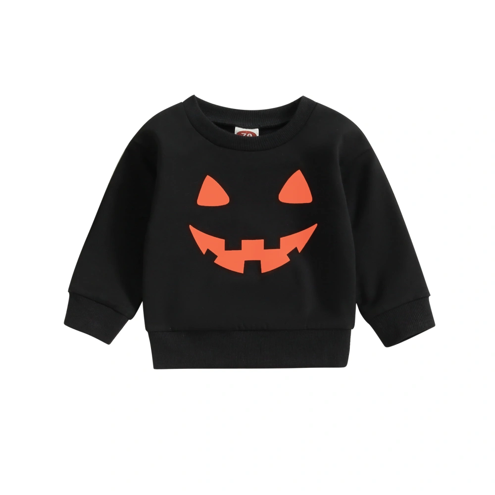 Girls Halloween Long Sleeve Crewneck Pumpkin Print Pullover Tops