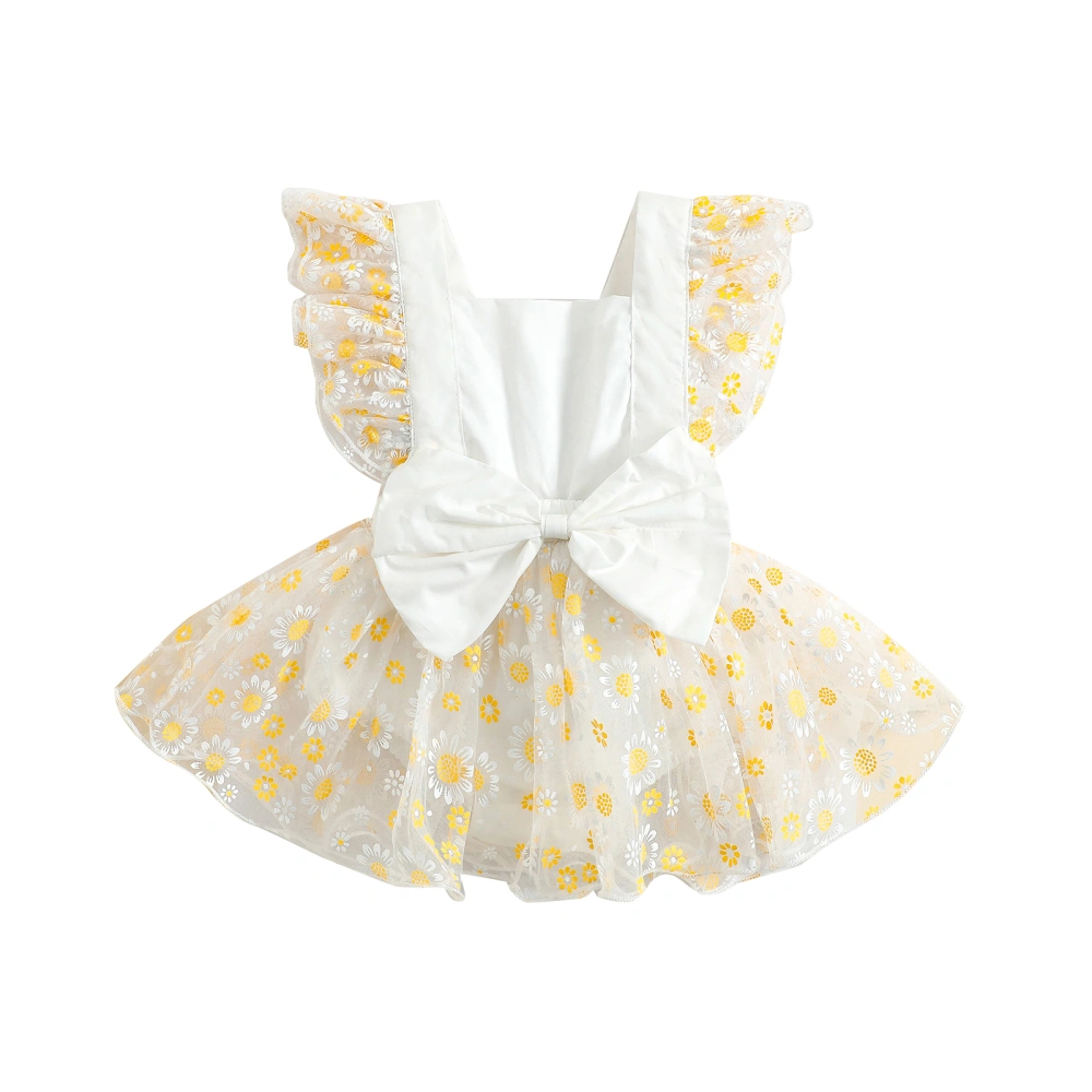 Infant Girls Romper Tutu Skirt, Sleeveless Bow Decor Princess Dress