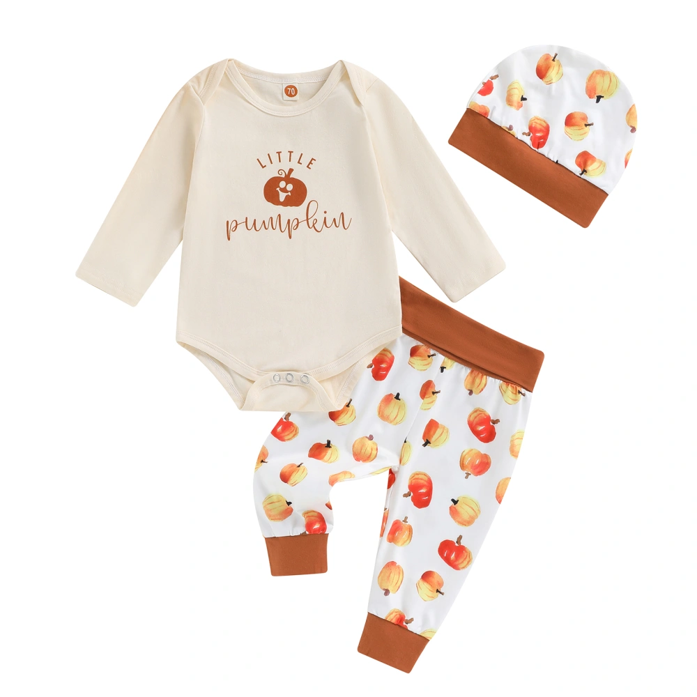 Baby Halloween Letter Print Long Sleeve Romper Pumpkin Pants Hat