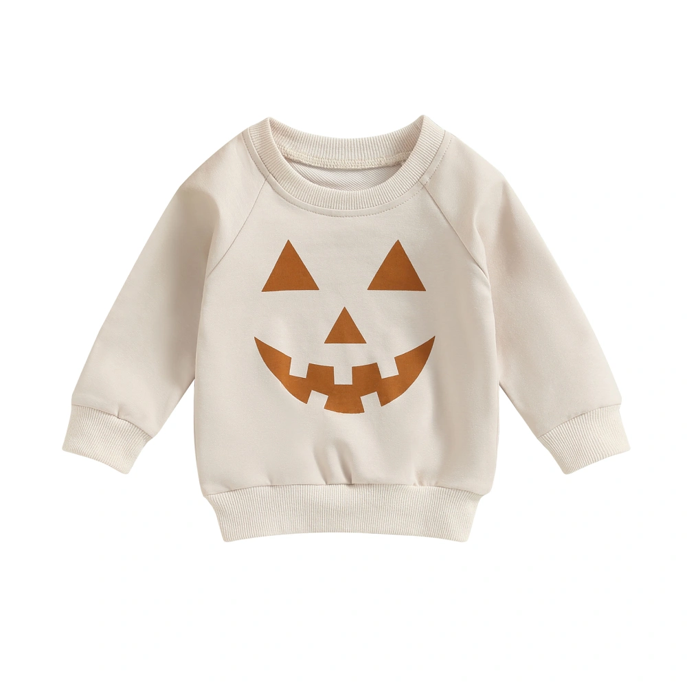 Toddler Girls Halloween Long Sleeve Crewneck Pumpkin Print Pullover