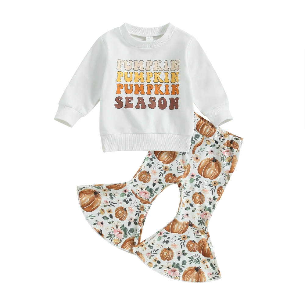 Girl Letter Long Sleeve Crewneck Tops Pumpkin Pattern Flare Pants