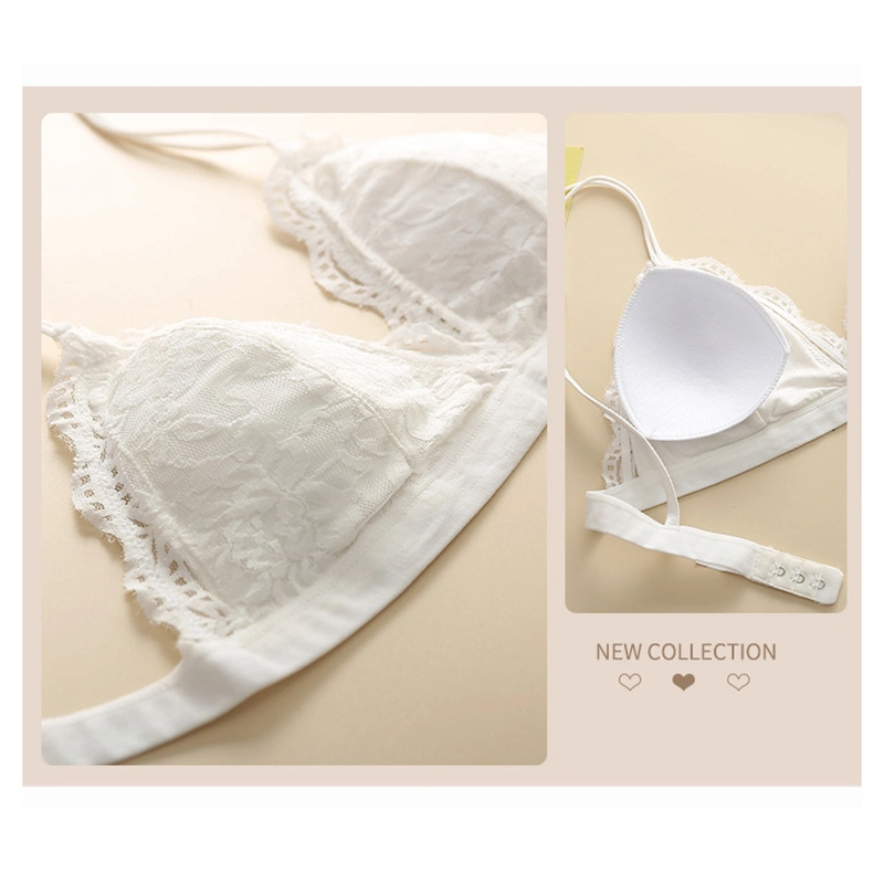 Women Triangle Cup Bralette, Solid Color Lace Hem Underwear