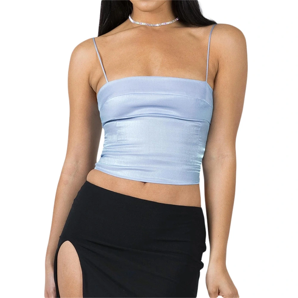 Women's Summer Blue Sleeveless Backless Low Cut Mini Camisole