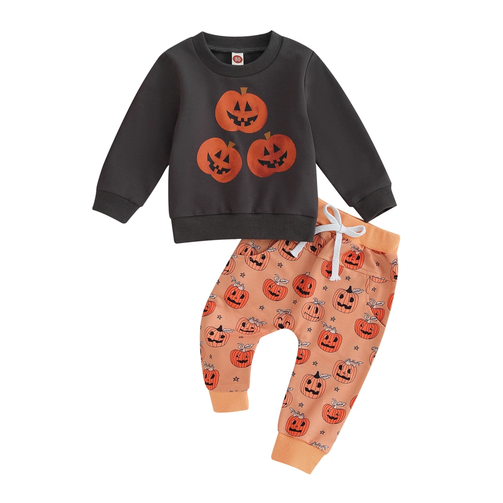 Baby Halloween Clothes Pumpkin Print Long Sleeve Sweatshirt Tops Pants