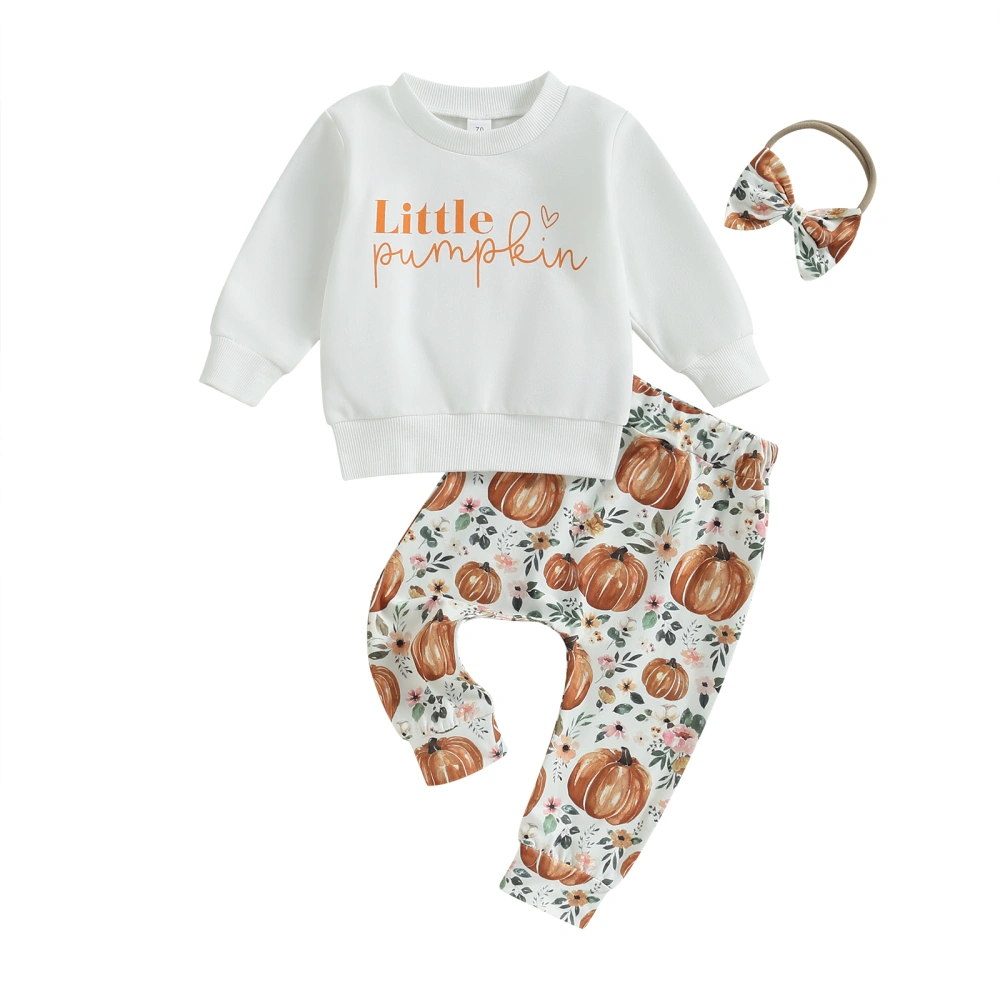 Girls Halloween Outfit, Letters Sweatshirt Pumpkin Sweatpants Headband