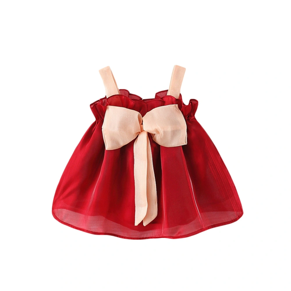 Baby Girl Summer Dress Contrast Color Bow Sleeveless Dress for Toddler