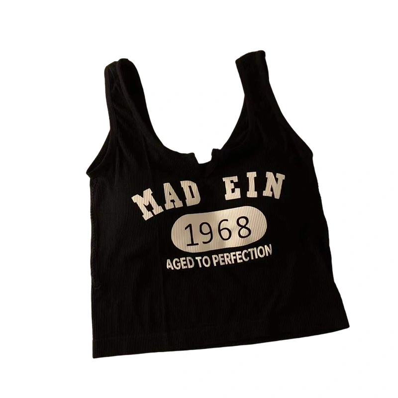 Women Letters Print Tank Tops Integrated Stationary Cup Padded Vests