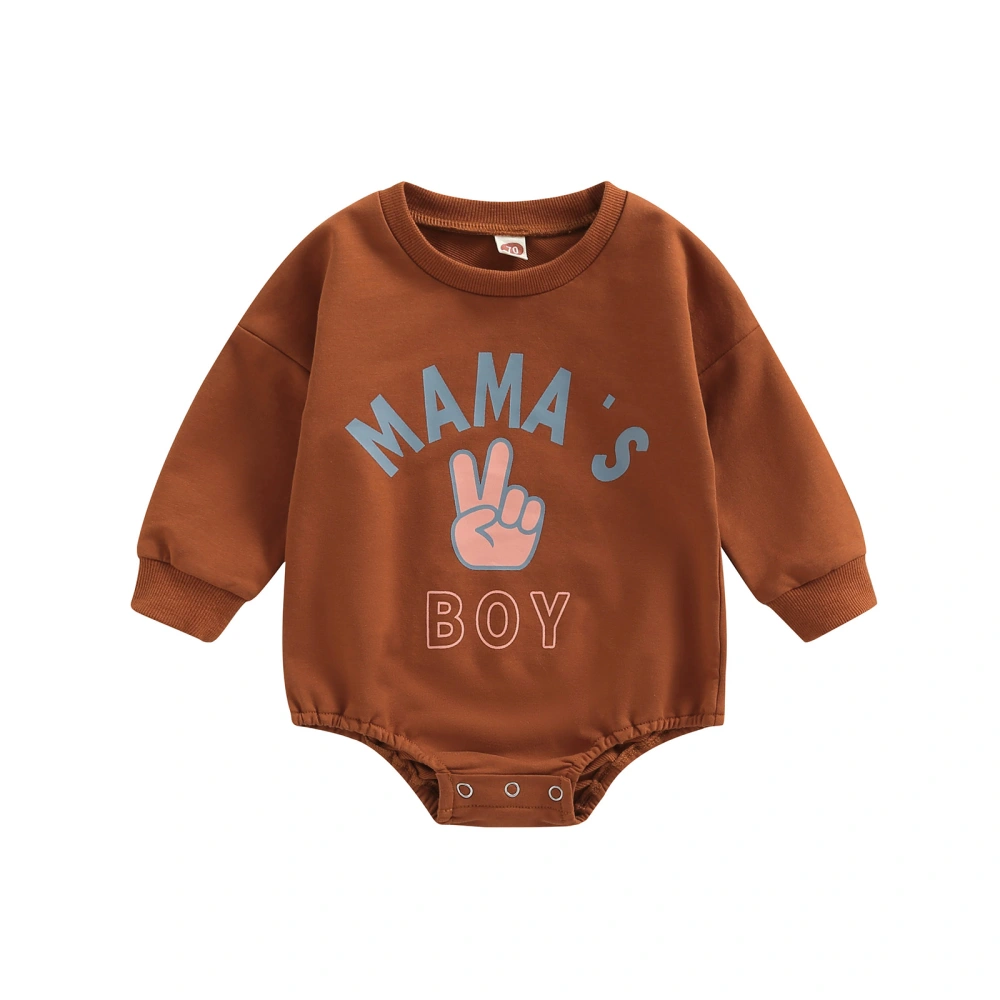 Baby Jumpsuit Long Sleeves Crew Neck Letter Gesture Print Romper