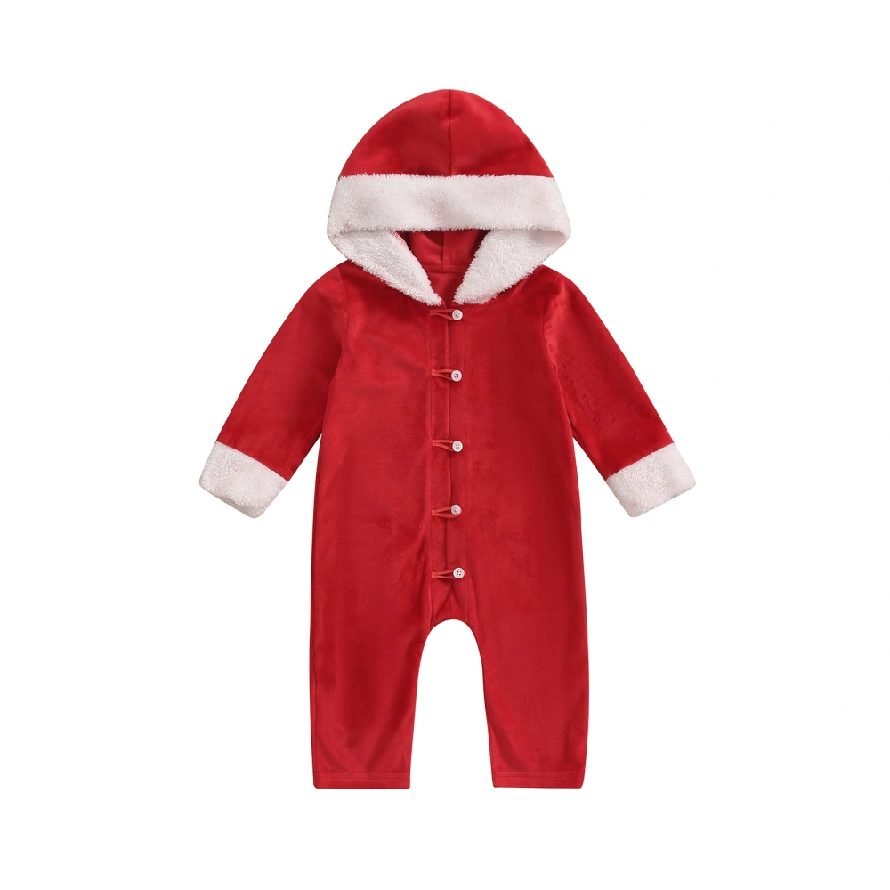 Baby Christmas Romper, Long Sleeve White Fluffy Trims Hooded Romper