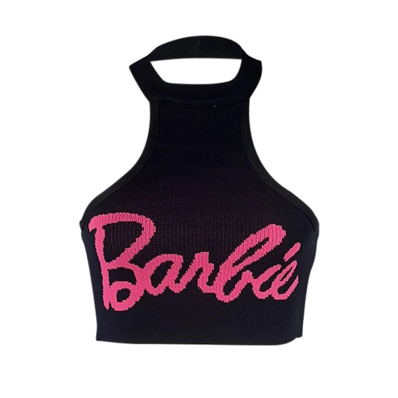 Women Barbie Tank Tops Letter Print Halter Neck Sleeveless Vests