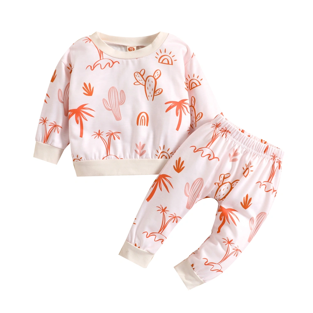 Baby Girls Pants Set, Long Sleeve Cactus/Flower T-shirt with Pants  