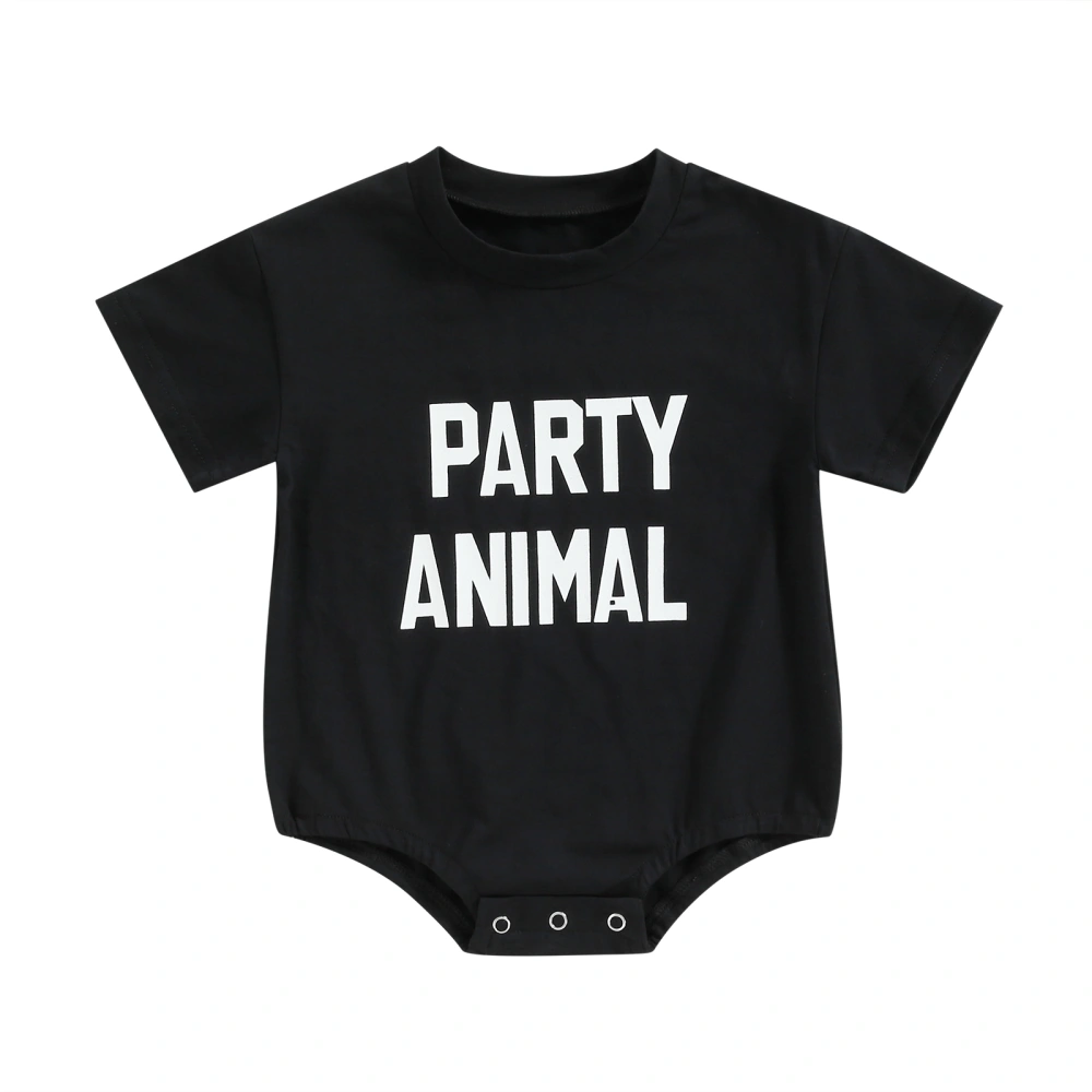 Baby Boys Summer Black Short Sleeve Round Neck Letter Print Playsuit