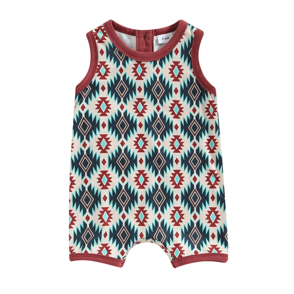 Baby Boys Sleeveless O Neck Geometry/Cattle Head Print Playsuit