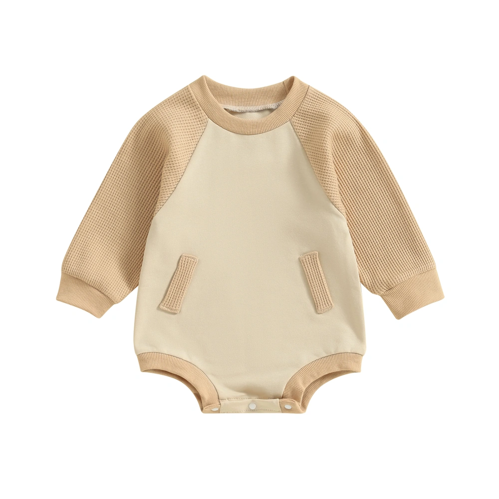 Baby Sweatshirt Romper Waffle Long Sleeve Contrast Color Bodysuit