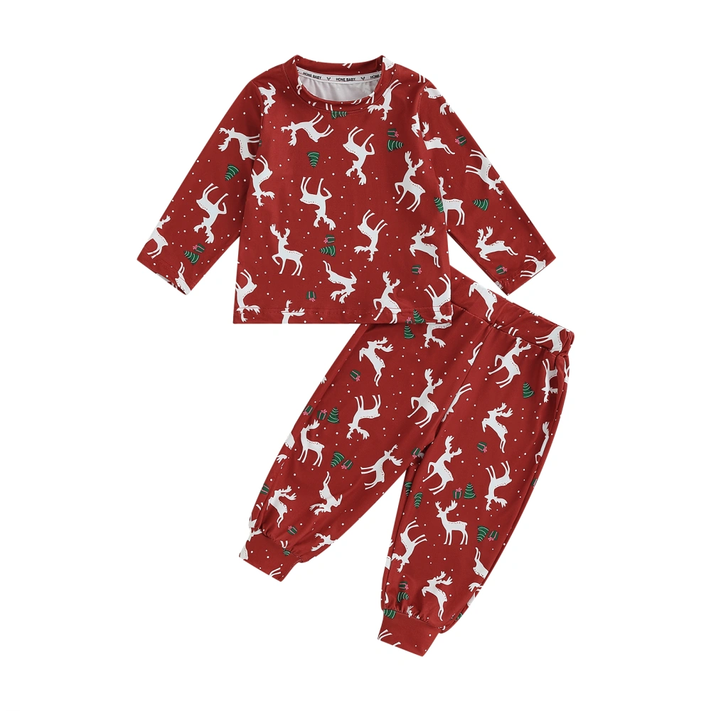 Baby Christmas Outfits Long Sleeve Elk Print Tops + Pants Set