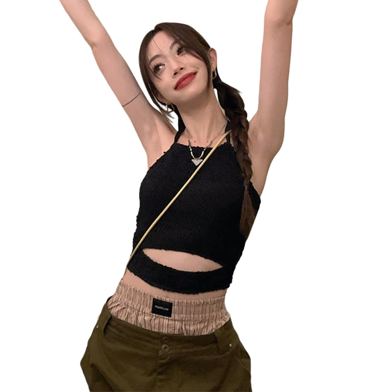 Women Knit Vest, Sleeveless Lacing Halterneck Backless Summer Tops