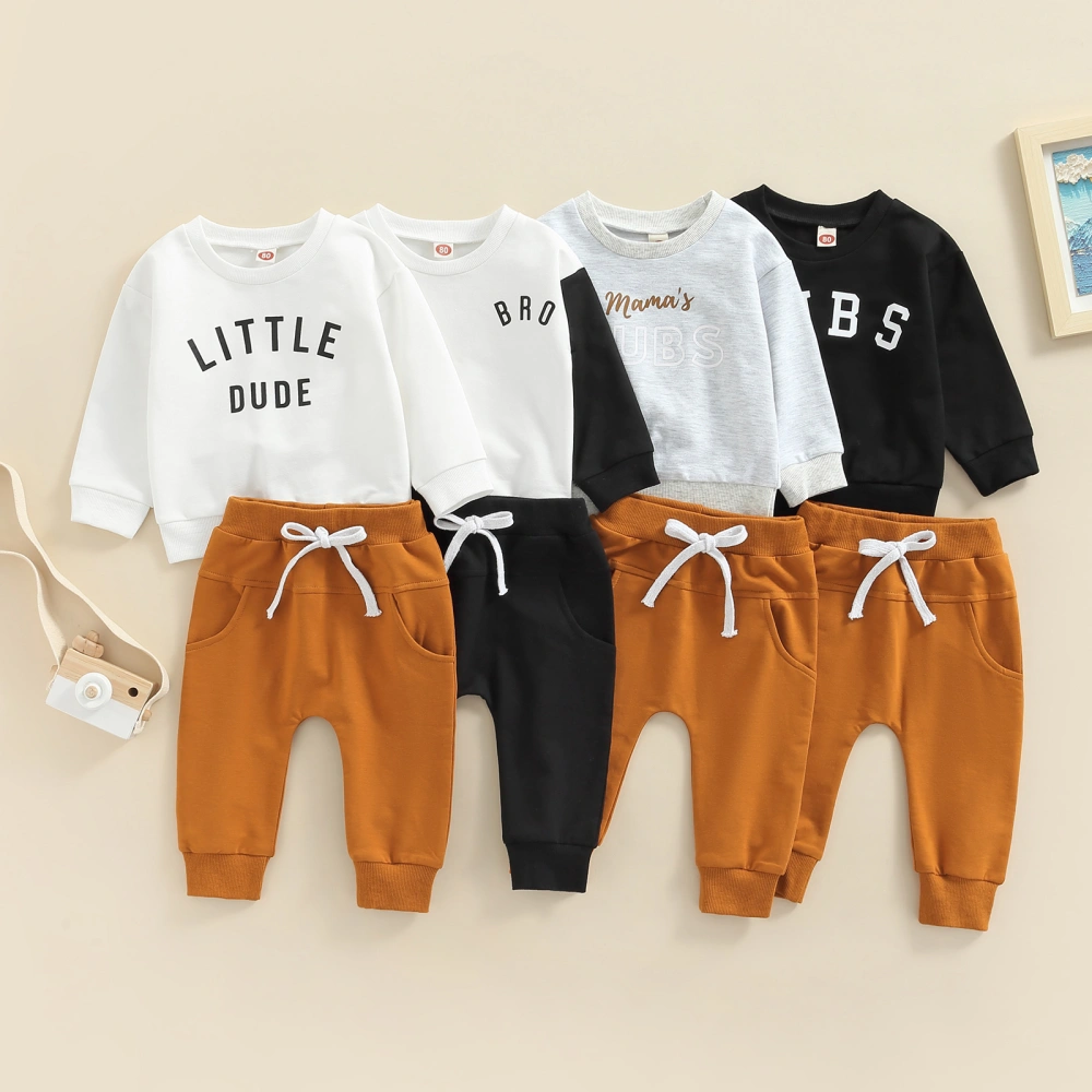 Boy 2Pcs Fall Outfits, Long Sleeve Letter Pullover + Pants Set