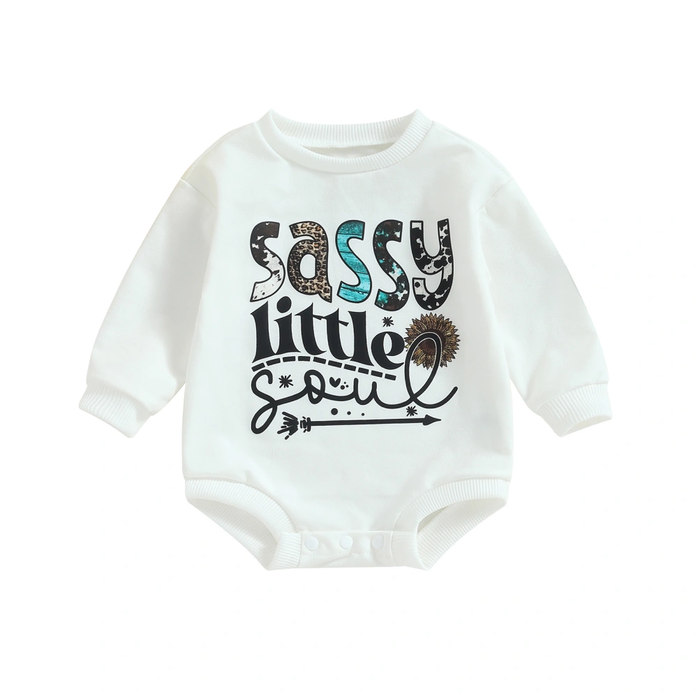 Baby Romper, Long Sleeve Crew Neck Letters Print Fall Bodysuit