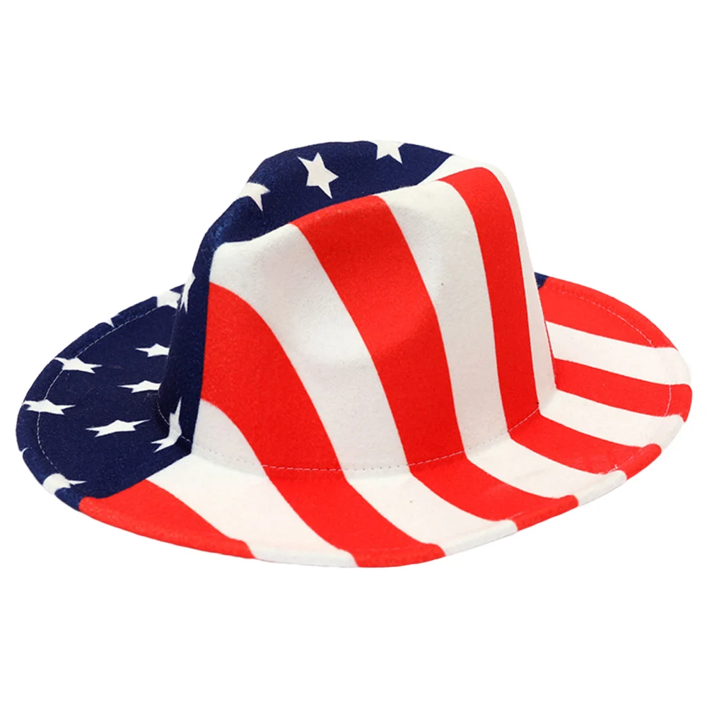 Women Men Woolen Fedora Hat Wide Brim Stars Stripes Vintage Jazz Cap