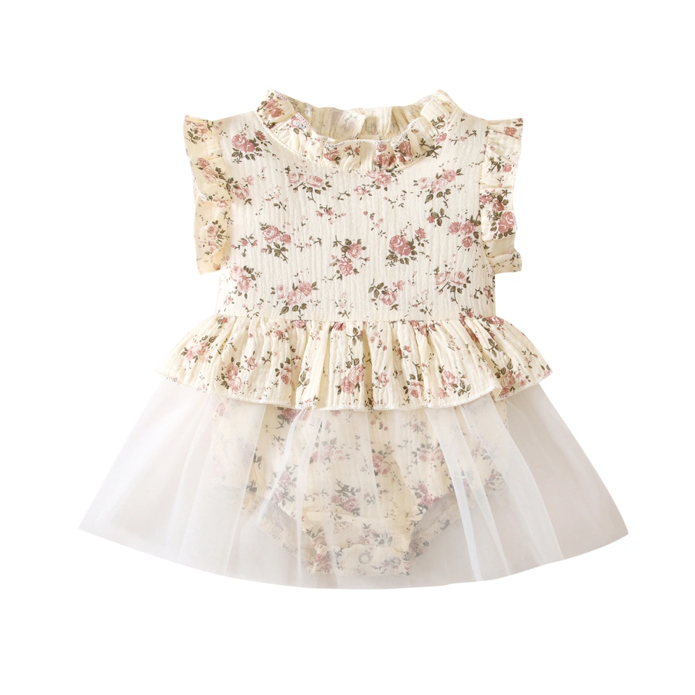 Baby Girls Summer Sleeveless O Neck Button Ruffle Floral Playsuit